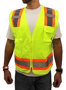 LARGE -Surveyor Solid Lime Two Tones Safety Vest , ANSI/ ISEA 107-2015 - Picture 1 of 3