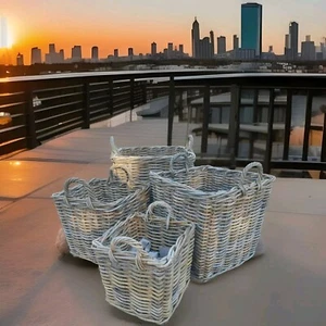 Rattan square log storage basket 39 x 39 cm home logs fireside med only - Picture 1 of 3