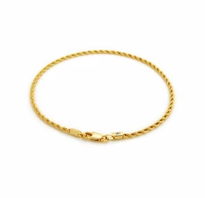 PULSERA TOBILLERA CALIDAD CADENA CUERDA TRENZADA 3MM CHAPADA EN ORO ITALIA 14K - Imagen 1 de 5