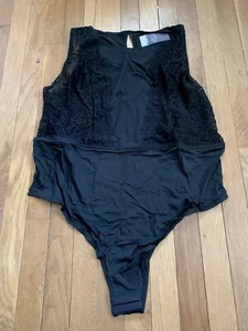 Plus Size 22/24 Lane Bryant Cacique Bodysuit Teddy Lingerie Black Sexy Lace - Picture 1 of 7
