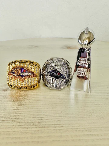 2pcs Baltimore Ravens Super Bowl Ring Set + Trophy, 🇺🇸 SHIP, 2000/2012 Cover