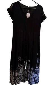 Cocktail Party Black Dress Woman Size Large Summer White Floral Flutter Sleeve - Picture 1 of 11