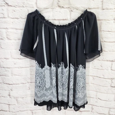 Top Elementz Whimsigoth Talla 3X Hada Oscura Coqueta Estampado Encaje Flutter Volantes Foto 1 de 4