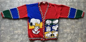 Vintage Snoopy & Friends Strickjacke Pullover Erwachsene Large hergestellt in den USA Snoopy Woodstock  - Bild 1 von 18