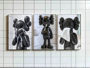 Set of 3 Kaws Shower Bath Art pieces canvas wall home decor Portrait Gallery - Picture 1 of 5