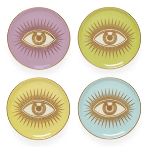NEW Jonathan Adler Le Wink Multicolor Porcelain Coaster Set Of 4 SHIPS FREE - Picture 1 of 3
