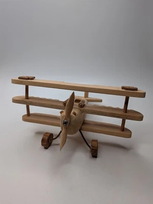 Vintager Wooden Airplane Toy Handmade With Wooden Wheels and Propeller - Image 1 of 4