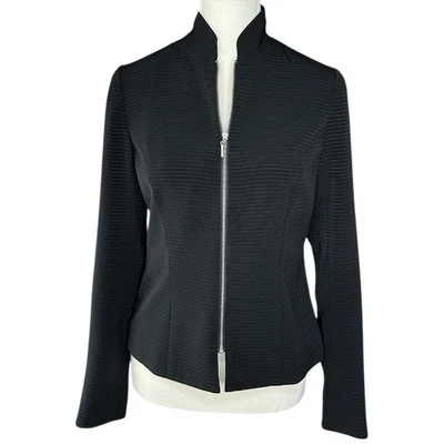 Chaqueta moderna de negocios Yansi Fugel para mujer negra a rayas cremallera completa 2/C39 Foto 1 de 4