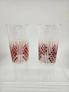 Mid Century Red & White Atomic Pinstripe 12oz Water Glasses (2) T7 - Picture 1 of 2