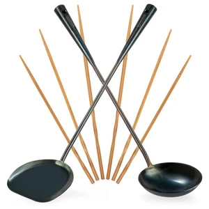 YOSUKATA Pre-Seasoned Wok Utensils Set - Blue Carbon Steel 17-inch Wok Spatul... - Foto 1 di 8