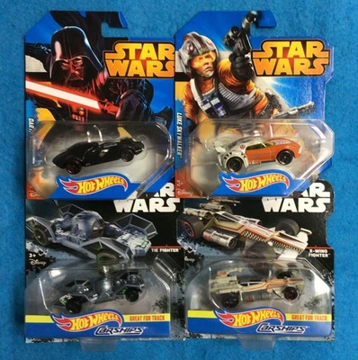 Lot of 4 Hot Wheels STAR WARS Character Cars ships DARTH VADER & LUKE SKYWALKER - Image 1 of 4