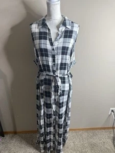 Neu mit Etikett Torrid kariertes Maxikleid Größe 3 x 22 24 Kragen ärmellos Gürtel Freizeit - Bild 1 von 14