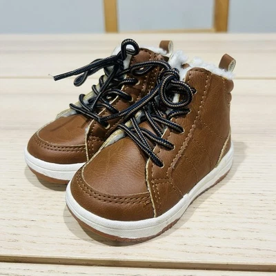 H&M kids baby boys high brown white side zipper inner fur boots size 2.5-3.5 - Image 1 of 4