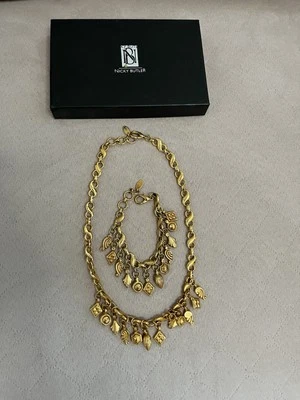 Collar y pulsera Nicky Butler dorado NB firmado por diseñador 18,5" Foto 1 de 4