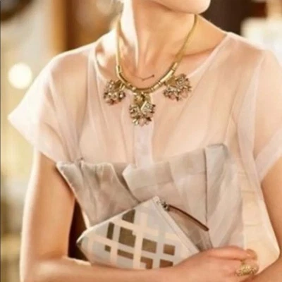 Stella & Dot Capri Pouch Clutch Purse Metallic Taupe Grey Rose Gold Geo NWOT - Image 1 of 4