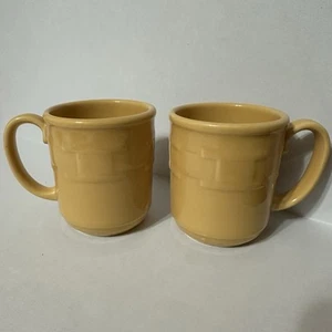 Set of 2 Longaberger Mugs WOVEN TRADITIONS Butternut Yellow USA 4.25” Tall GUC - Picture 1 of 10