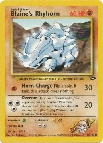 Blaine's Rhyhorn 65/132 Gym Challenge Unlimited Vintage 2000 Pokemon Card - Image 1 of 1