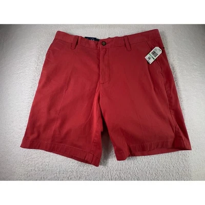 Nautica Chino Shorts Mens 34 Mineral Red Anchor Solid Golf 8" NWT - Image 1 of 4
