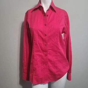 Rockies Medium shirt snap button front collar pink polo western cowgirl - Picture 1 of 10