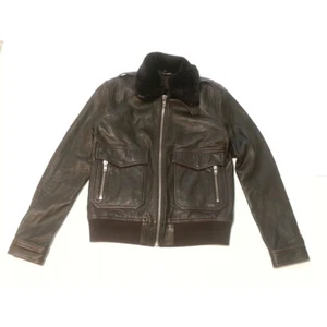 The Kooples Men Bomber Jacket Size M Brown Lambskin Detachable Fur Collar  - Picture 1 of 12