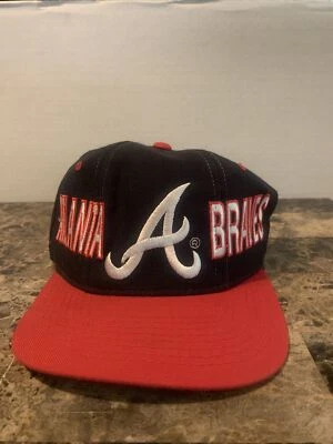 Vtg Atlanta Braves Big Spellout Blue Red Starter Snapback Wool Blend Hat Cap - Image 1 of 4