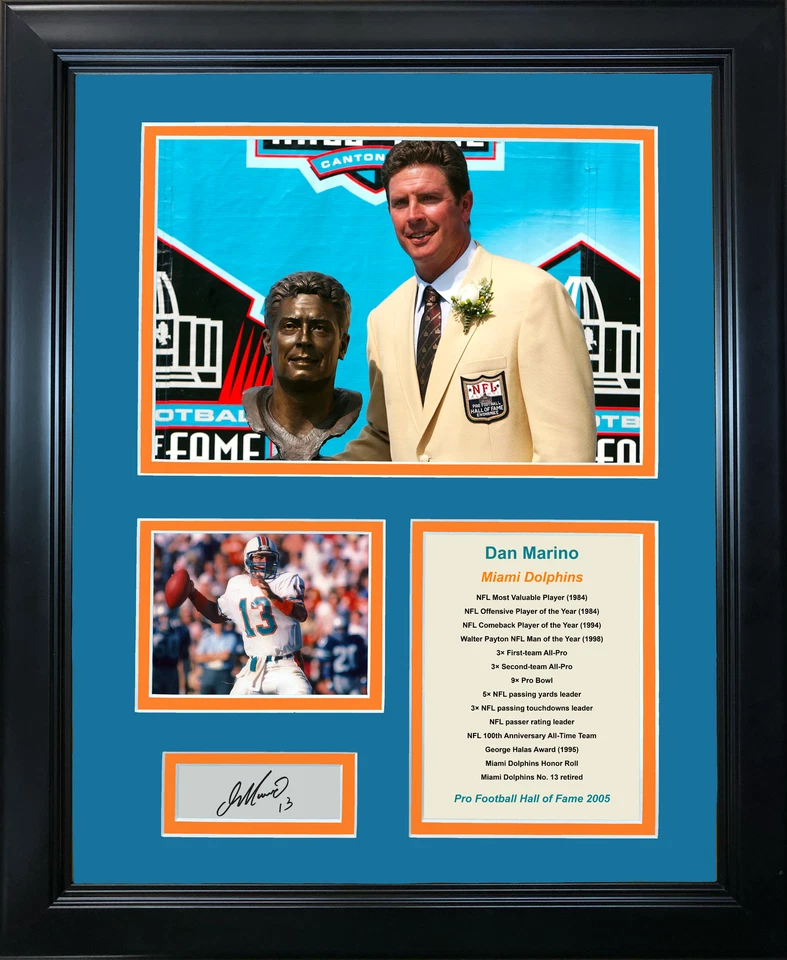 Foto enmarcada de 12"x15" delfines automáticos grabados facsímil del Salón de la Fama de Dan Marino Foto 1 de 1