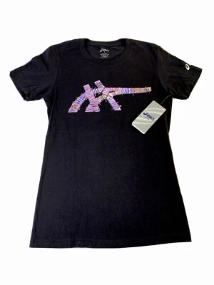 Camiseta Asics para mujer con logotipo con cordones negra manga corta algodón talla pequeña nueva con etiquetas Foto 1 de 4