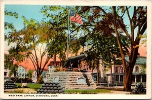 Stamford Connecticut CT West Park Cannon Balls Flag 1920s Postcard - Picture 1 of 2