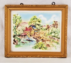 Vintage Enesco Ceramic Tile In Frame 3D Picture Country Landscape Japan - Picture 1 of 24