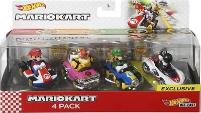 Hot Wheels Die-cast Super Mario Kart Paquete de 4, Exclusivo Negro Yoshi Luigi DAÑADO Foto 1 de 4