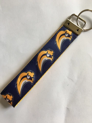 BUFFALO SABRES Key Chain Wristlet, Key Fob NHL Blue / Gold Ribbon Free Shipping Cover