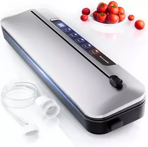 Vacuum Sealer Machine 75KPa Suction 6 in1 Food Sealer with Timer Cutter (Silver) - Picture 1 of 13