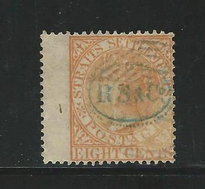 Straits Settlements: 1867; Scott 13a orange, Wmk CC, wing margin, used, EBSS05 - Image 1 of 2