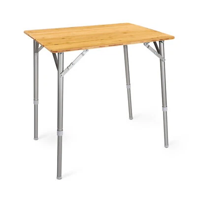 Table pliante de camping en bambou 65x50x42cm avec pieds en aluminium ajustables - Photo 1/4