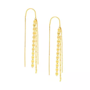 2 1/2" Multi Chain Dangle Threader Earrings Real 14K Yellow Gold - Picture 1 of 5