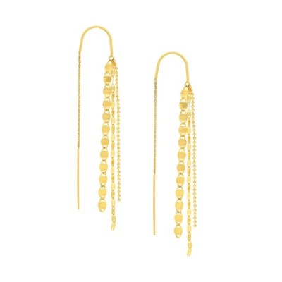 2 1/2" Multi Chain Dangle Threader Earrings Real 14K Yellow Gold - Image 1 of 4