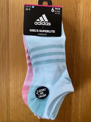 Nuevo Niñas Adidas 6 Pares No Show Calcetines Aeroready Superlite Talla 3y-9  Foto 1 de 3