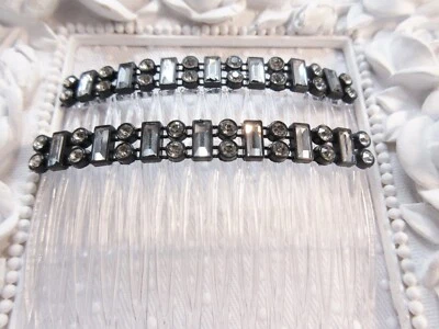 Clear Rhinestone Crystals inlaid Baguette and Rounds side hair comb pair - Image 1 of 4