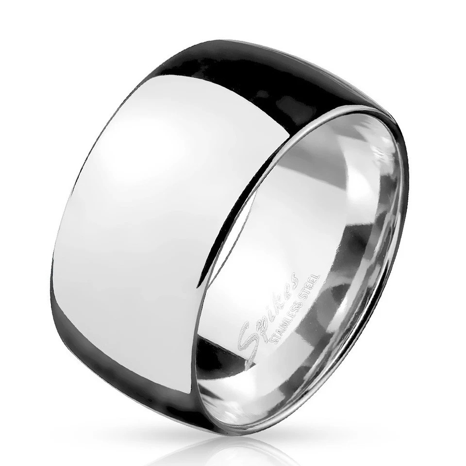 BAGUE ANNEAU ALLIANCE MARIAGE HOMME ACIER INOXYDABLE MIROIR LARGE DOME 10MM 5898
