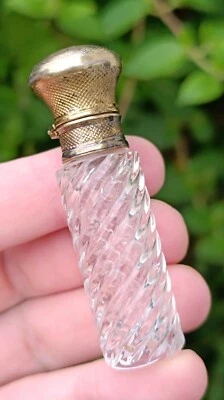 Flacon ancien à sel argent massif vermeil cristal taillé rare parfum silver - Photo 1/4