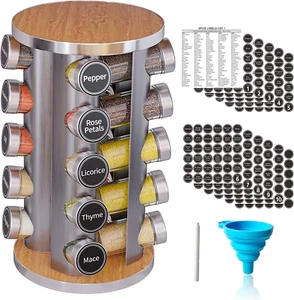 Revolving Spice Rack Set with 20 Spice Jars, Kitchen Spice Tower Organizer for C - Picture 1 of 6