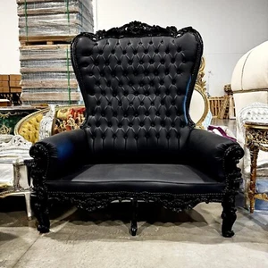 Black Throne Chair Double Throne 2 Seater Black Leather Chair - Picture 1 of 9