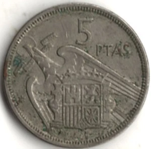 1958 SPAIN FIVE PESETAS ~ YOU GRADE IT. stk 351 - Picture 1 of 4