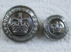 2x OBSOLETE British:"METROPOLITAN POLICE BUTTONS" (24mm-16.5mm, 1950s-1960s Era) - Picture 1 of 3