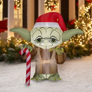 Gemmy 5' Star Wars luftgeblasene aufblasbare Weihnachten Star Wars Yoda in Nikolausmütze - Bild 1 von 3