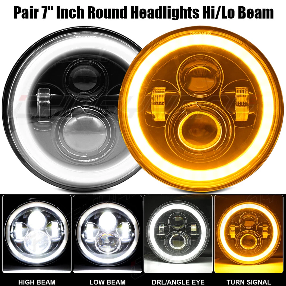 2 piezas de ojos angulares de faros LED redondos de 7 pulgadas aptos para Pontiac Ventura 1971-1977 Foto 1 de 4