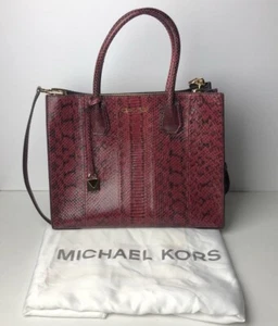 Michael Kors Mercer Large Red Snake Print Convertible Tote Bag Satchel Designer - Picture 1 of 10