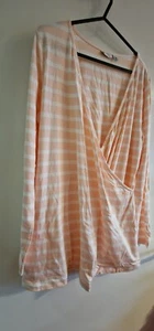 Asos Design Maternity Peach White Stripe Wrap Top Size 20 long sleeve - Picture 1 of 8