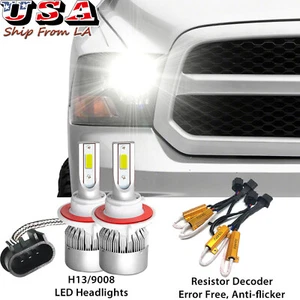 H13 9008 LED Headlight Blubs+Resistor Decorder For Dodge Ram 1500 2500 2006-2012 - Picture 1 of 11