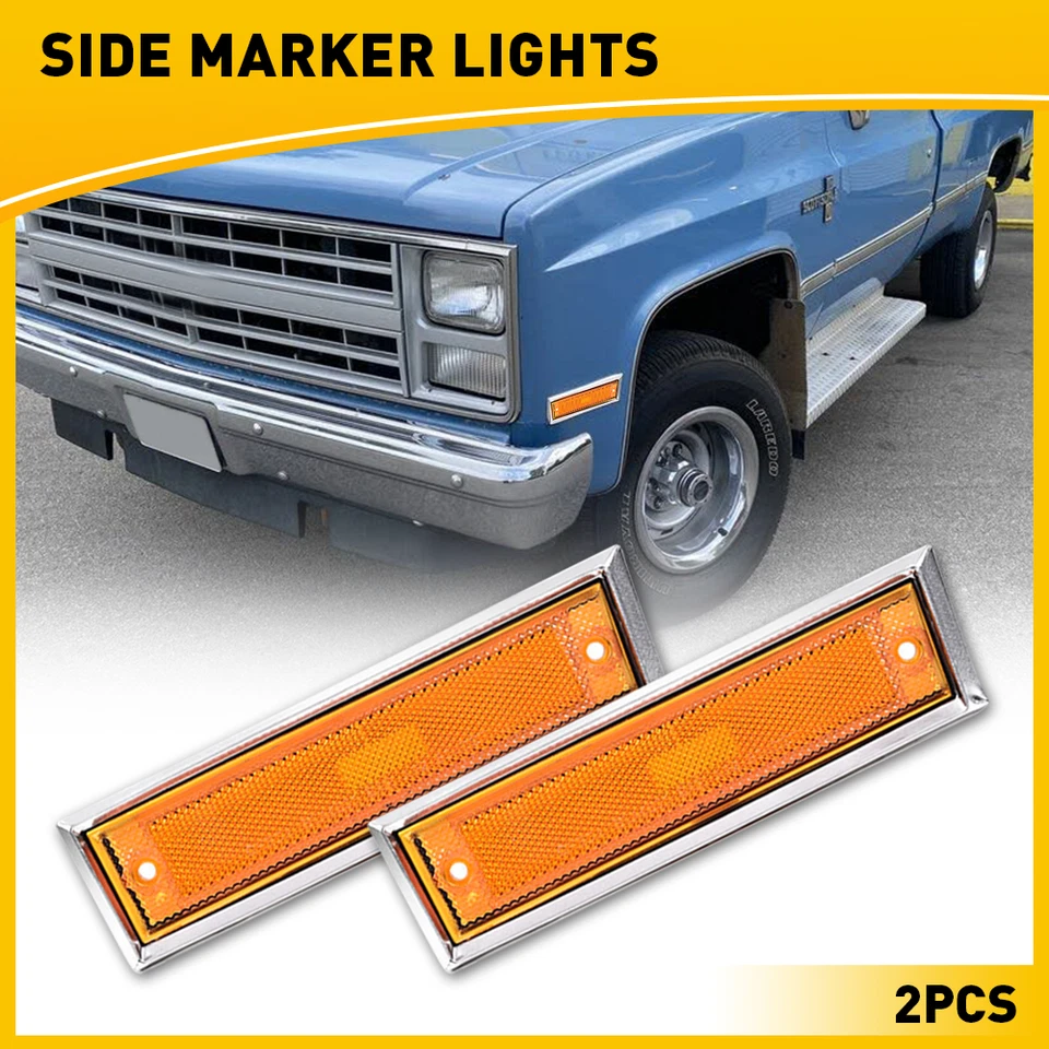 Par de luces marcadoras de bisel cromado lateral aptas para camioneta Chevy Blazer GMC Jimmy C/K R Foto 1 de 4